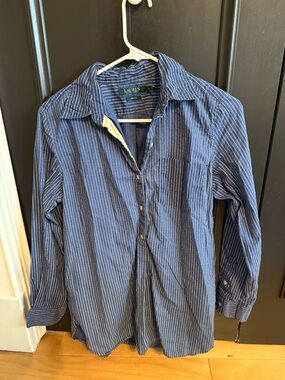 Ralph Lauren Navy and White Striped Button-Down Shirt